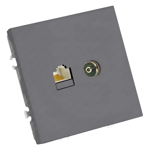 Розетка TV + компьютерная RJ-45 (механизм), STEKKER, серия Эмили, RST00-5106-10, платиново-серый, soft touch Розетка TV + компьютерная RJ-45 (механизм), STEKKER, серия Эмили, RST00-5106-10, платиново-серый, soft touch