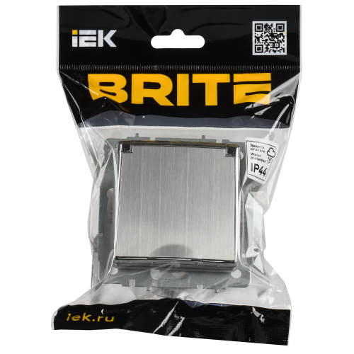 BRITE Розетка 1-местная с заземлением с защитными шторками и крышкой 16А IP44 РСбш10-3-44-БрГН металл хром/никель IEK BRITE Розетка 1-местная с заземлением с защитными шторками и крышкой 16А IP44 РСбш10-3-44-БрГН металл хром/никель IEK