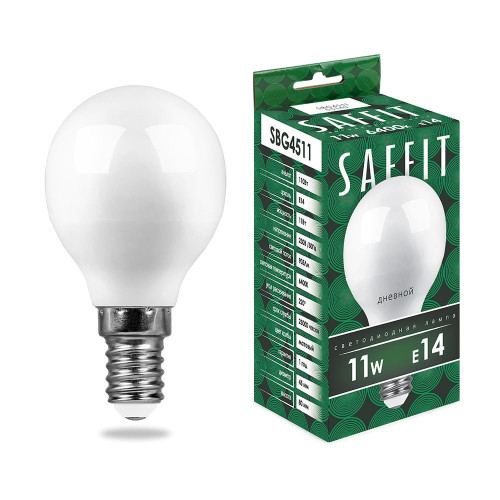 Лампа светодиодная SAFFIT SBG4511 Шарик E14 11W 230V 6400K