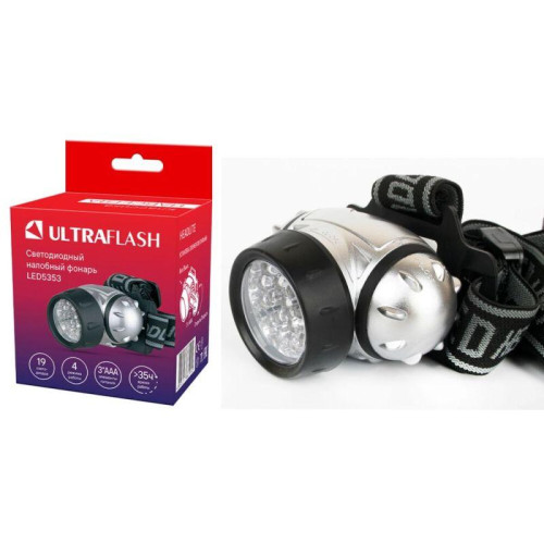 Фонарь налобный LED 5353 19LED 4 режима 3хLR03 металлик Ultraflash 10262