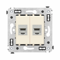 Компьютерная розетка RJ-45 без шторки в стену, кат.6 двойная экранированная, Avanti, ванильная дымка
