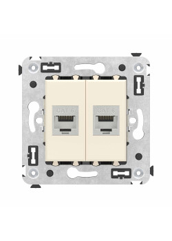 Компьютерная розетка RJ-45 без шторки в стену, кат.6 двойная экранированная, Avanti, ванильная дымка