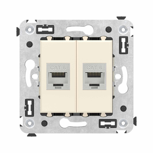 Компьютерная розетка RJ-45 без шторки в стену, кат.6 двойная экранированная, Avanti, ванильная дымка