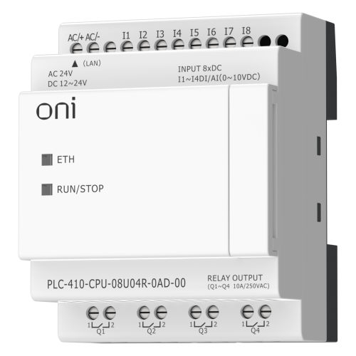 ПЛК 410 Модуль ЦПУ 4 DI 4 UI (0-10 В/DI) 4 RO 12В-24В DC или 24В AC с Ethernet портом без экрана ONI ПЛК 410 Модуль ЦПУ 4 DI 4 UI (0-10 В/DI) 4 RO 12В-24В DC или 24В AC с Ethernet портом без экрана ONI