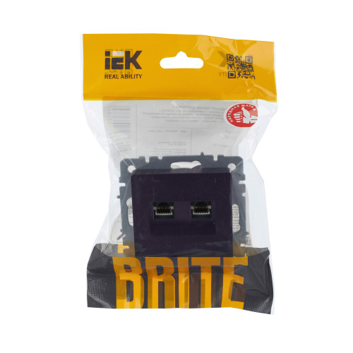 BRITE Розетка компьютерная двойная RJ45 кат.5E РК10-2-БрЧ черный IEK BRITE Розетка компьютерная двойная RJ45 кат.5E РК10-2-БрЧ черный IEK