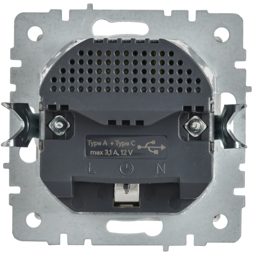 BRITE Розетка 1-местная с заземлением с защитными шторками 16А с USB A+C 18Вт РЮш11-1-БрАБ арктический белый IEK