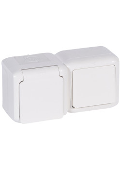 Выключатель + 2К+З розетка с защитными шторками - 16 A - 250 В~ - Quteo IP 44 - Белый