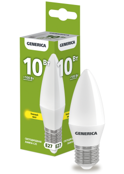 Лампа светодиодная C35 свеча 10Вт 230В 3000К E27 GENERICA