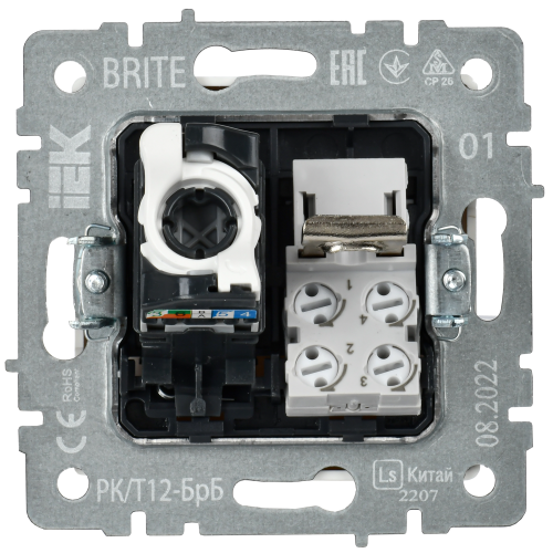 BRITE Розетка двойная RJ11+RJ45 кат.5E РК/Т12-БрБ белый IEK BRITE Розетка двойная RJ11+RJ45 кат.5E РК/Т12-БрБ белый IEK