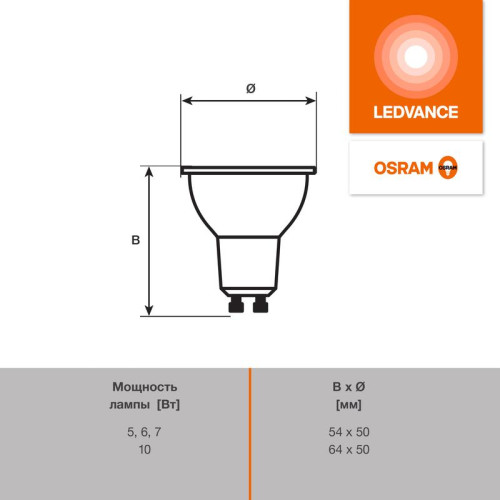 Лампа светодиодная LED G4 Value LVPAR1650 5W/965 CRI95 5Вт 6500К 500лм рефлектор прозр. GU10 170-250В OSRAM 4630557647999 Лампа светодиодная LED G4 Value LVPAR1650 5W/965 CRI95 5Вт 6500К 500лм рефлектор прозр. GU10 170-250В OSRAM 4630557647999