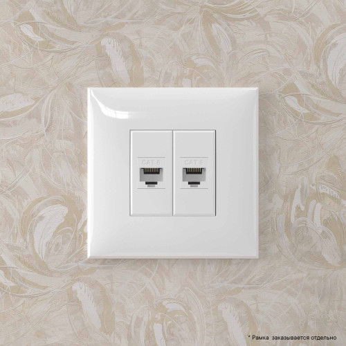Компьютерная розетка RJ-45 без шторки в стену, кат.6 двойная, Avanti, белое облако Компьютерная розетка RJ-45 без шторки в стену, кат.6 двойная, Avanti, белое облако