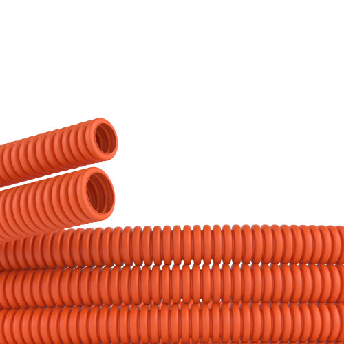 Труба ПНД гибкая гофр. д.50мм, тяжёлая без протяжки, 15м, безгалогеновая, цвет оранжевый
