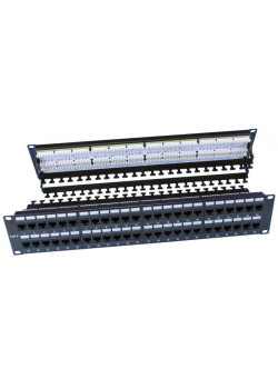 Патч-панель PP3-19-48-8P8C-C6-110D 19дюйм 2U 48 портов RJ45 кат.6 Dual IDC ROHS черн. (задн. каб. организат. в компл.) Hyperline 246108