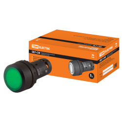 Кнопка SB7-CW3361 с возвратом, 1НО, d22 мм, с подсветкой 220 В LED, зеленая, IP54 TDM