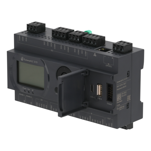 ПЛК S172; 24 VDC; дисплей; 28 IO: 8 DI, 8 DO (транзистор), 8 AI, 4 AO; 2xRS485, 1xRJ45 ПЛК S172; 24 VDC; дисплей; 28 IO: 8 DI, 8 DO (транзистор), 8 AI, 4 AO; 2xRS485, 1xRJ45