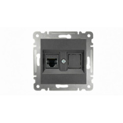 Розетка компьютерная 2-м без зазмел. Cat 5 механизм дым. Makel 57050035