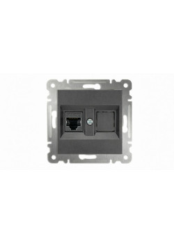 Розетка компьютерная 2-м без зазмел. Cat 5 механизм дым. Makel 57050035