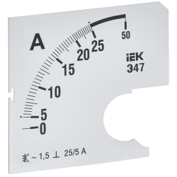 Шкала сменная для амперметра Э47 25/5А класс точности 1,5 72х72мм IEK