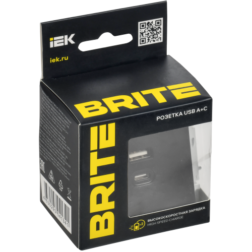BRITE Розетка USB A+C 45Вт высокоскоростная зарядка РЮ11-2-БрЧ черный IEK BRITE Розетка USB A+C 45Вт высокоскоростная зарядка РЮ11-2-БрЧ черный IEK