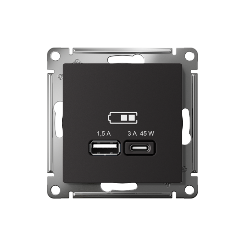 ATLASDESIGN USB РОЗЕТКА A + тип-C 45Вт высокоскор.заряд. QC, PD, механизм, КАРБОН ATLASDESIGN USB РОЗЕТКА A + тип-C 45Вт высокоскор.заряд. QC, PD, механизм, КАРБОН