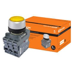 Кнопка с фиксацией MP2-21Y(LED) в сборе d22мм/220В 1з+1р желтая TDM