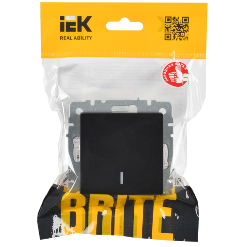 BRITE Выключатель 1-клавишный проходной с индикацией 10А ВС10-1-7-БрЧ черный IEK