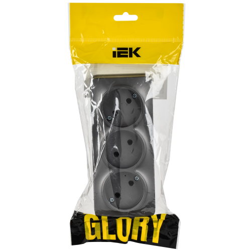 GLORY Розетка 3-местная для открытой установки без заземления без защитных шторок 10А РС23-2-ХСм сталь матовый IEK