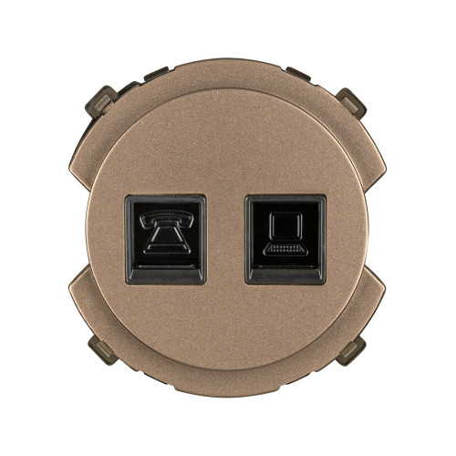 Розетка телефонная RJ11 + компьютерная RJ45 бронза, Розетка телефонная RJ11 + компьютерная RJ45 бронза,