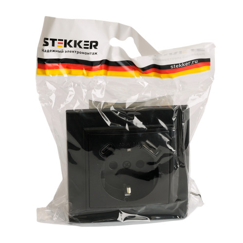 Розетка 1-местная с/з STEKKER, PST16-9016-03, 250В, 16А с USB+ type C, серия Эрна, черный Розетка 1-местная с/з STEKKER, PST16-9016-03, 250В, 16А с USB+ type C, серия Эрна, черный