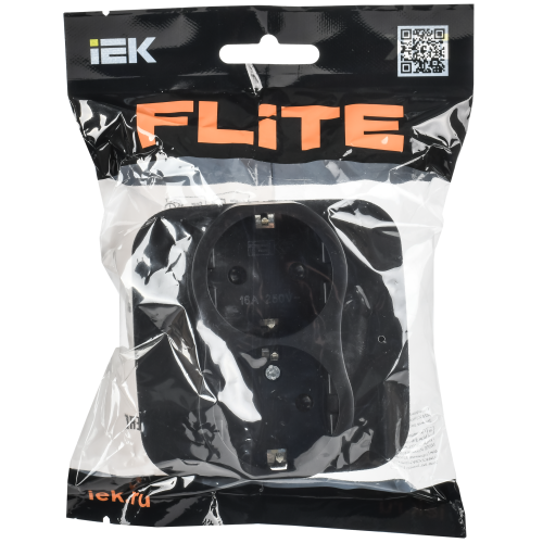 FLITE Розетка 2-местная с заземлением с защитными шторками 16А РСш12-0-А-ФлЧ черный IEK FLITE Розетка 2-местная с заземлением с защитными шторками 16А РСш12-0-А-ФлЧ черный IEK