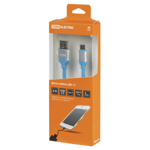Дата-кабель, ДК 17, USB - USB Type-C, 1 м, силиконовая оплетка, голубой, TDM Дата-кабель, ДК 17, USB - USB Type-C, 1 м, силиконовая оплетка, голубой, TDM