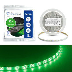 Светодиодная LED лента Feron LS603, 60SMD(2835)/m 4.8W/m 12V 5m зеленый