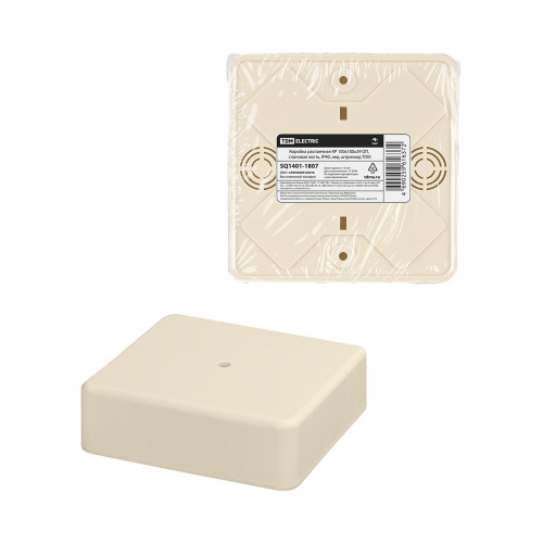 Коробка распаячная КР 100х100х29 ОП, сл. кость, IP40, инд. штрихкод TDM