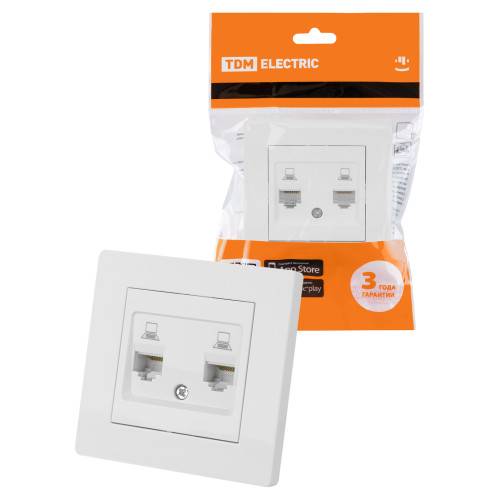 Розетка компьютерная двойная RJ45 белая 