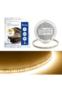 Светодиодная LED лента Feron LS502, 180SMD(2835)/м 16Вт/м 24V 5000*10*1.22мм 3000К IP20