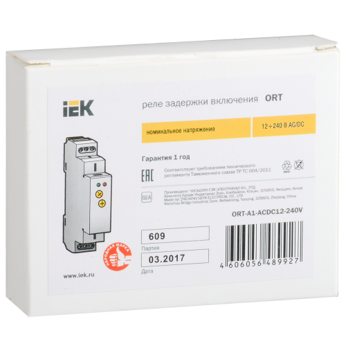 Реле задержки включения ORT 1 контакт 12-240В AC/DC IEK Реле задержки включения ORT 1 контакт 12-240В AC/DC IEK
