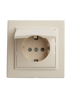 Розетка 1-местная с/з с крышкой, STEKKER, PST16-9012-02, 250В,16А с защитной шторкой, серия Эрна, слоновая кость