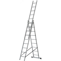 Лестница трехсекционная алюминиевая, 3x9 ступеней, H=257/426/591 см, вес 11.18 кг