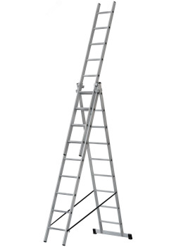 Лестница трехсекционная алюминиевая, 3x9 ступеней, H=257/426/591 см, вес 11.18 кг