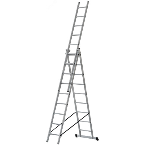 Лестница трехсекционная алюминиевая, 3x9 ступеней, H=257/426/591 см, вес 11.18 кг