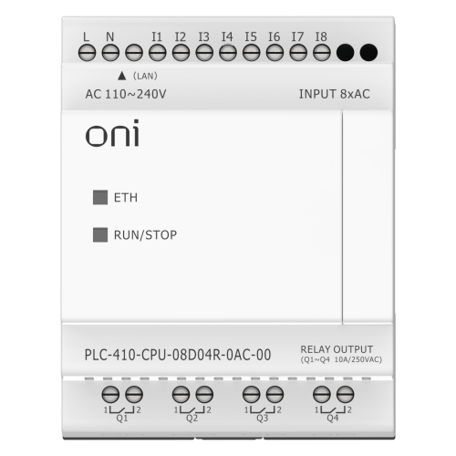 ПЛК 410 Модуль ЦПУ 8 DI 4 RO 220В AC с Ethernet портом без экрана ONI ПЛК 410 Модуль ЦПУ 8 DI 4 RO 220В AC с Ethernet портом без экрана ONI