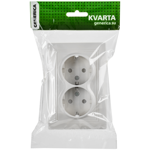 KVARTA Розетка 2-местная с заземлением с защитными шторками 16А РСш12-3-КБ белый GENERICA KVARTA Розетка 2-местная с заземлением с защитными шторками 16А РСш12-3-КБ белый GENERICA