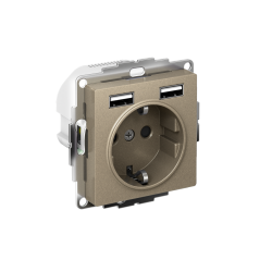 ATLASDESIGN РОЗЕТКА 16А c 2 USB A+A, 5В/2,4А, 2х5В/1,2А, механизм, ШАМПАНЬ