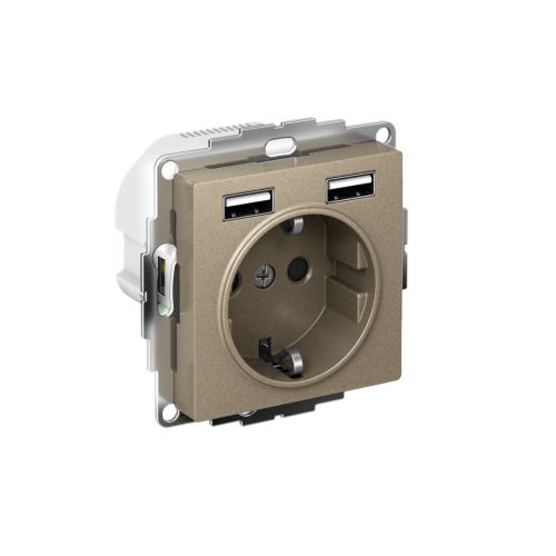 ATLASDESIGN РОЗЕТКА 16А c 2 USB A+A, 5В/2,4А, 2х5В/1,2А, механизм, ШАМПАНЬ