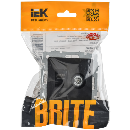 BRITE Розетка двойная TV+RJ45 кат.5E РТВ/РК12-БрЧ черный IEK BRITE Розетка двойная TV+RJ45 кат.5E РТВ/РК12-БрЧ черный IEK