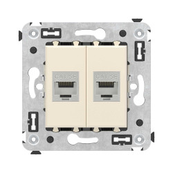 Компьютерная розетка RJ-45 без шторки в стену, кат.5e двойная экранированная, Avanti, ванильная дымка