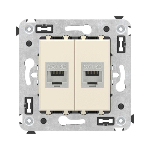 Компьютерная розетка RJ-45 без шторки в стену, кат.5e двойная экранированная, Avanti, ванильная дымка