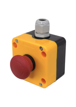 ПКУ22-K178F-65У1, 1 красный гриб с фиксацией (2НЗ), IP65, жёлтая крышка, пост управления, ЭЛЕКТРОТЕХНИК