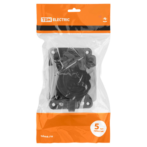 Розетка настенная с заглушкой каучук, 2Р+РЕ, 16А, 250В, IP44, черная TDM Розетка настенная с заглушкой каучук, 2Р+РЕ, 16А, 250В, IP44, черная TDM