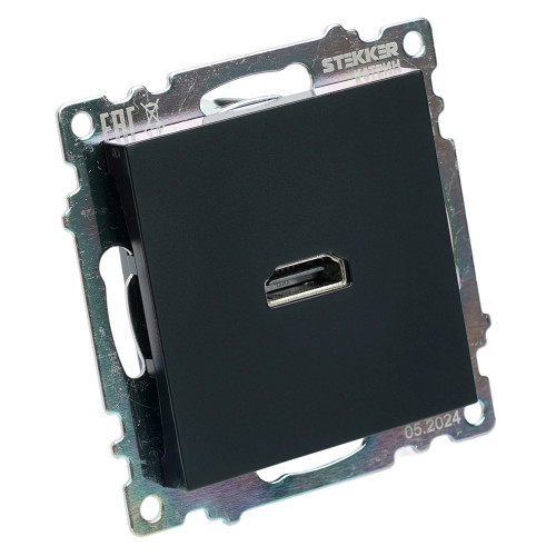 Розетка HDMI 2.1, Type A (механизм), STEKKER GLS00-7118-05, серия Катрин, черный Розетка HDMI 2.1, Type A (механизм), STEKKER GLS00-7118-05, серия Катрин, черный